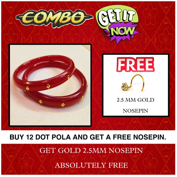 COMBO OFFER RED DOTS KDM GOLD POLA BADHANO (1 PAIR) APPROX WGT: 0.250 GM WITH FREE 2.5MM GOLD NOSEPIN - 26