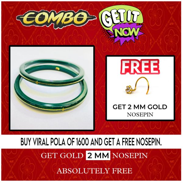 COMBO OFFER GREEN HUID HALLMARK 22KT GOLD VIRAL POLA LITES VERSION (LAMINATED) 1 PAIR APPROX WGT: 0.100 GM WITH FREE NOSEPIN (NON EXCHANGABLE) - 26