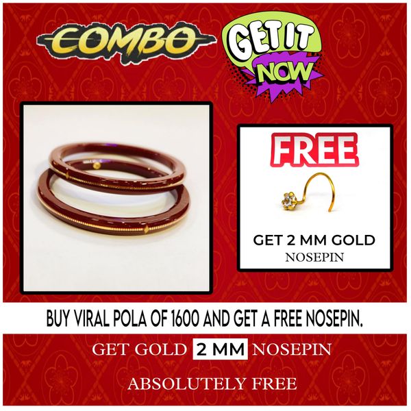 COMBO OFFER MAROON HUID HALLMARK 22KT GOLD VIRAL POLA LITES VERSION (LAMINATED) 1 PAIR APPROX WGT: 0.100 GM WITH FREE NOSEPIN (NON EXCHANGABLE) - 22