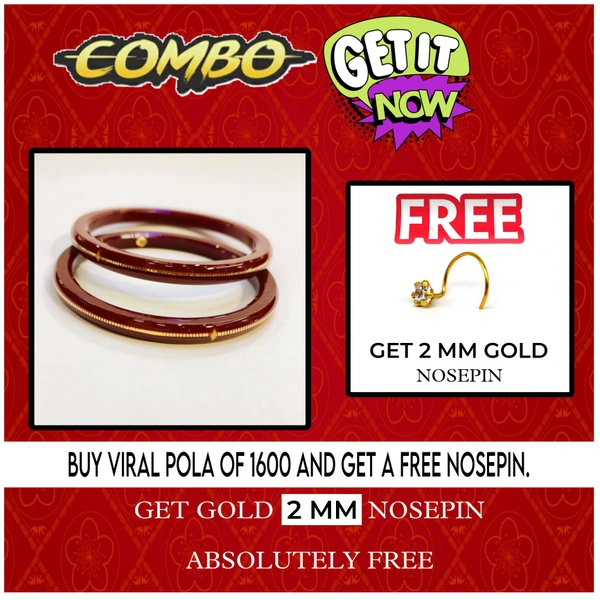 COMBO OFFER MAROON HUID HALLMARK 22KT GOLD VIRAL POLA LITES VERSION (LAMINATED) 1 PAIR APPROX WGT: 0.100 GM WITH FREE NOSEPIN (NON EXCHANGABLE) - 28