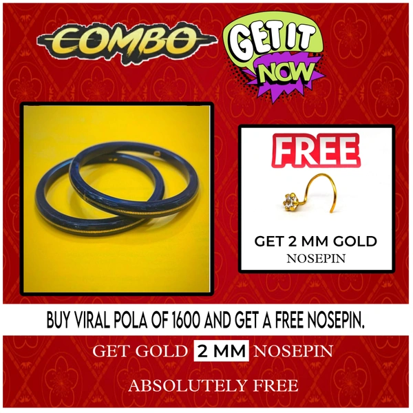 COMBO OFFER BLUE HUID HALLMARK 22KT GOLD VIRAL POLA LITES VERSION (LAMINATED) 1 PAIR APPROX WGT: 0.100 GM WITH FREE NOSEPIN (NON EXCHANGABLE) - 28