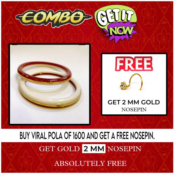 COMBO OFFER R/W HUID HALLMARK 22KT GOLD VIRAL POLA LITES VERSION (LAMINATED) 1 PAIR APPROX WGT: 0.100 GM WITH FREE NOSEPIN (NON EXCHANGABLE) - 24