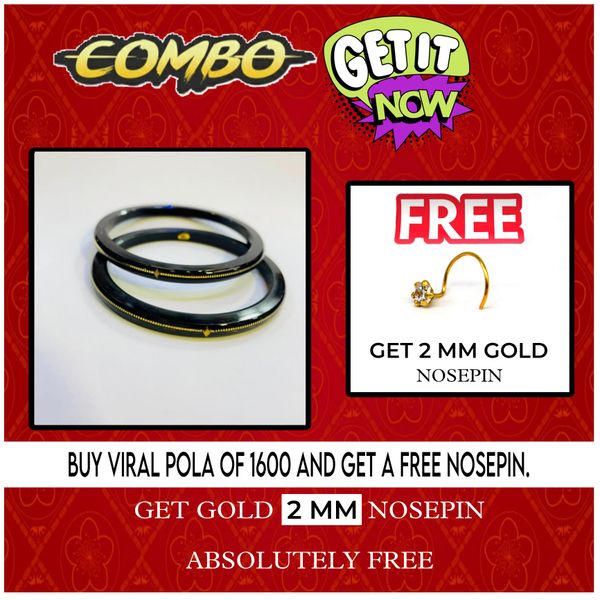 COMBO OFFER BLACK HUID HALLMARK 22KT GOLD VIRAL POLA LITES VERSION (LAMINATED) 1 PAIR APPROX WGT: 0.100 GM WITH FREE NOSEPIN (NON EXCHANGABLE) - 24