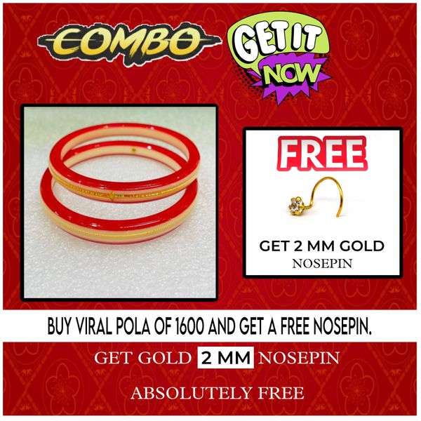 COMBO OFFER VIVRANT HUID HALLMARK 22KT GOLD VIRAL POLA LITES VERSION (LAMINATED) 1 PAIR APPROX WGT: 0.100 GM WITH FREE NOSEPIN (NON EXCHANGABLE) - 24