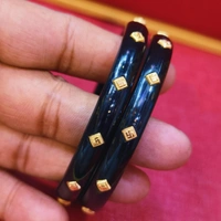 PANTHER BLACK JANGO SWASTIK DESIGN DOT KDM GOLD POLA BADHANO 1 PAIR APPROX WGT 0.400 GM - 26