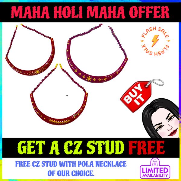 HOLI OFFER HALLMARK 18KT GOLD POLA NECKLACE 1 PIECE APPROX WGT 0.400 GM WITH FREE CZ GOLD STUD (1 PAIR).