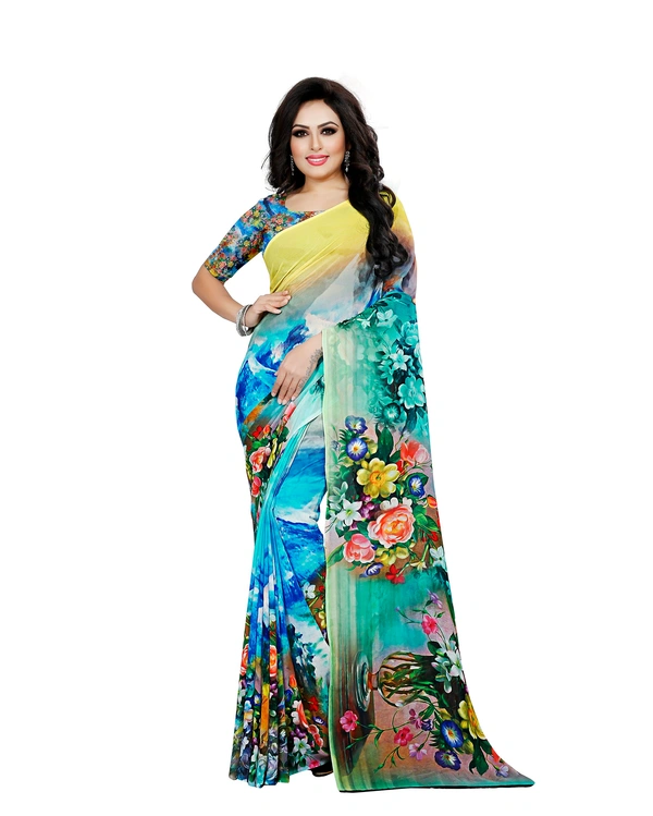 Kalaa Varsha Sarees Kalaa Varsha Digital Print Georgette Saree (11104_Light Blue)