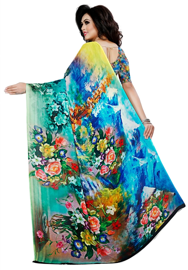 Kalaa Varsha Sarees Kalaa Varsha Digital Print Georgette Saree (11104_Light Blue)