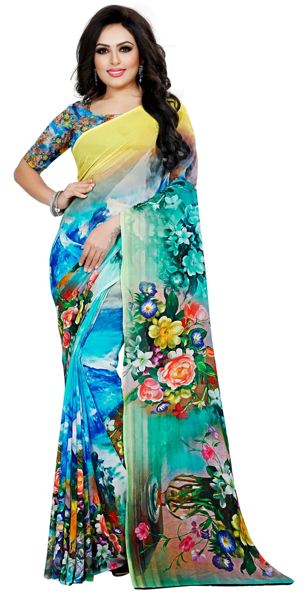 Kalaa Varsha Sarees Kalaa Varsha Digital Print Georgette Saree (11104_Light Blue)
