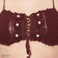 Womens Designer Innerwear Unique Style Comfort Sexy Look Latest Design Latest Racerback Handmade Crotia Crochet Bra Panty Bikini Set Lingerie Set 63005WRD - L