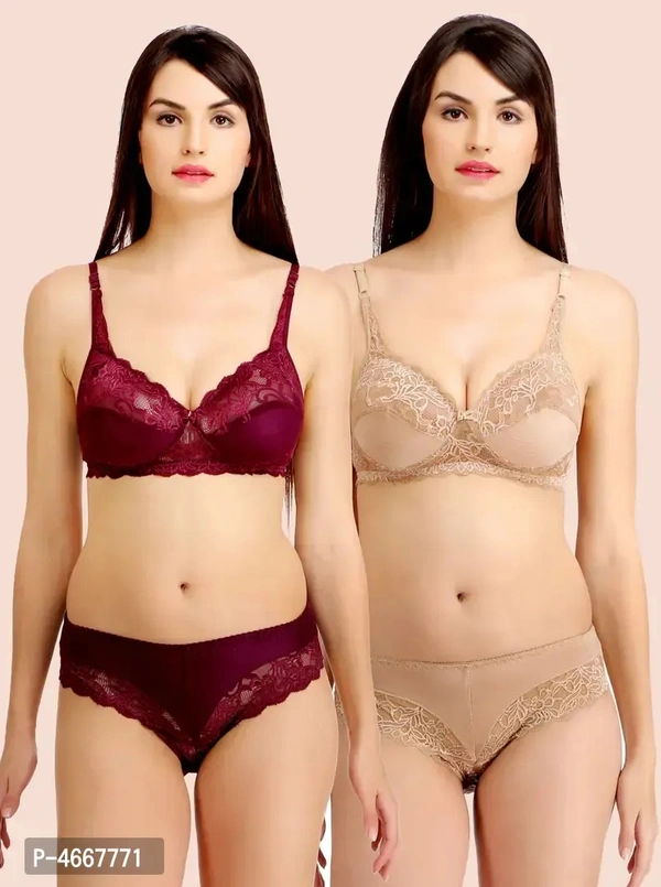 Women Cotton Bra Panty Set for Lingerie Set ( Pack of 2 ) - 36