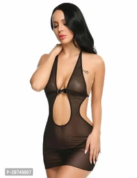 Solid Net Babydoll Dress -Black (Size - Free )