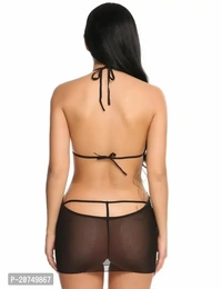 Solid Net Babydoll Dress -Black (Size - Free )