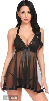 Solid Net Babydoll Dress -Black (Size - Free )