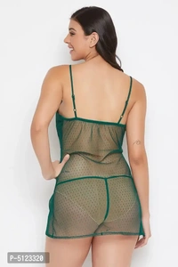 Elegant Green Lace Solid Shoulder Straps Babydoll With Thong For Women- 2 Pieces - L