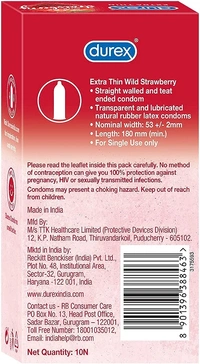 Durex Extra Thin Wild Strawberry Condoms For Men - 10s