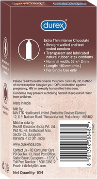 Durex Extra Thin Intense Chocolate Flavoured Condoms For Men - 10s