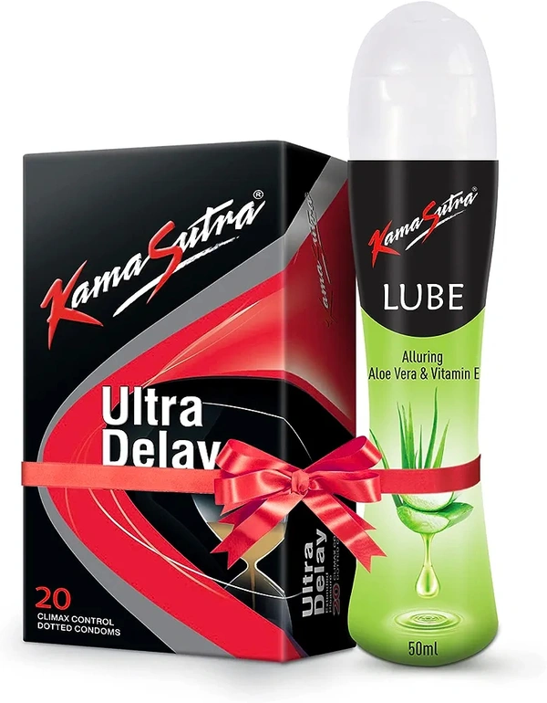 KamaSutra Ultradelay Extra time Condoms for men Count 20 with Aloe Vera Lube Water Lubricant 50ml