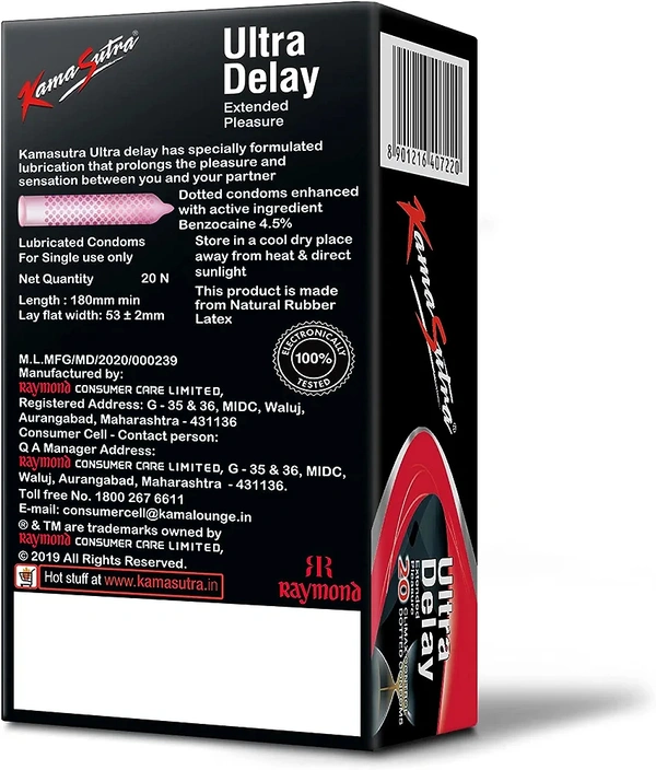 KamaSutra Ultradelay Extra time Condoms for men Count 20 with Aloe Vera Lube Water Lubricant 50ml