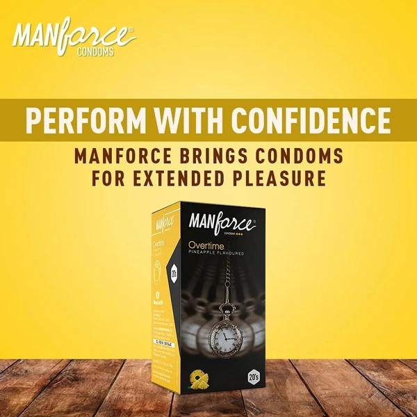 Manforce Overtime Pineapple 3in1 (Ribbed, Contour, Dotted) Condoms - 20 Pieces, Transparent, Large