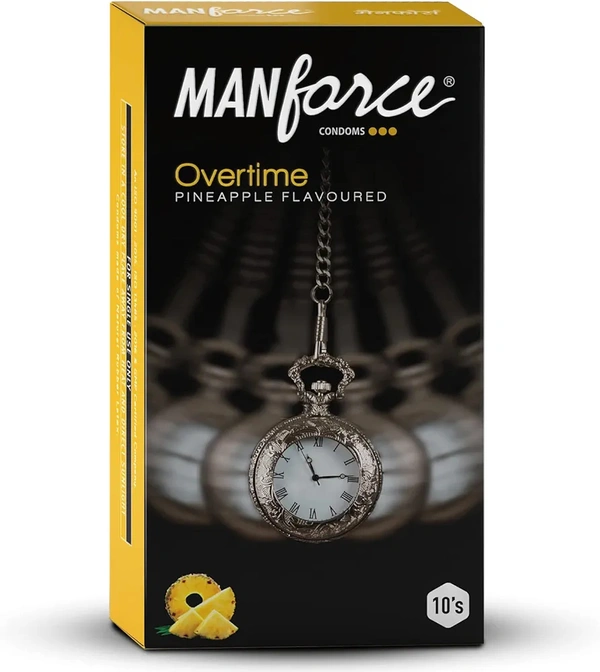Manforce Overtime Pineapple Flavoured Condoms for Men| 3-in-1 Ribbed, Contoured, & Dotted for Extra Stimulation| Long-Lasting Pleasure | India’s No. 1* Condom Brand| Lubricated Latex Condoms