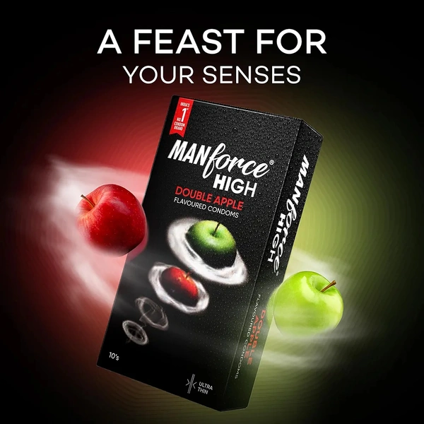 Manforce High Double Apple Flavoured Condoms for Men | 10 pcs | Ultra Thin Condom | Lubricated Latex Condoms | For Her Enhanced Pleasure | India’s No. 1* Condom Brand for Safe Sex