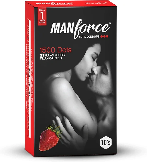 Manforce Xotic Strawberry Flavoured Extra Dotted Condoms for Men| Extra Dotted for Her Extra Stimulation| India’s No. 1* Condom Brand| Lubricated Latex Condoms| Pack of 2