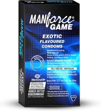 Manforce Game Exotic Flavoured Condoms for Men| 3-in-1 Ribbed, Dotted, & Anatomically Shaped for Intense Pleasure| India’s No. 1* Condom Brand| Lubricated Latex Condoms| Pack of 10