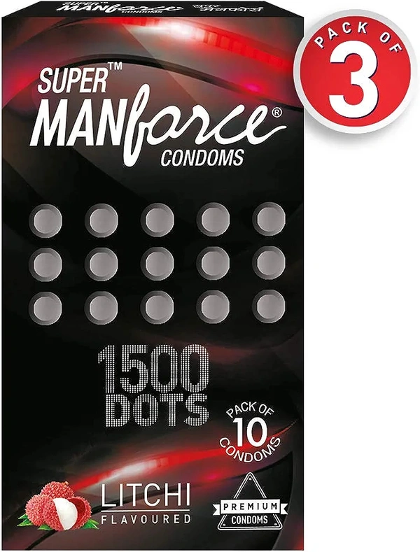 Manforce Extra Dotted Condoms - 10 Pieces, Pack of 3 (Litchi Flavoured)