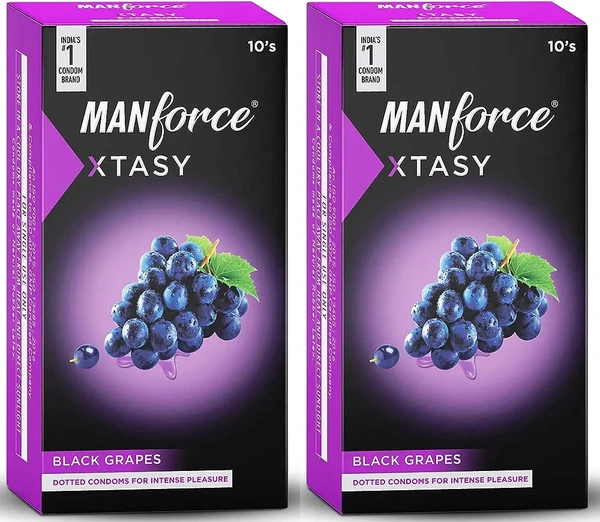 Manforce Xtasy Black Grapes Flavoured Condoms for Men| Dotted and Double Contoured for Intense Pleasure| India’s No. 1* Condom Brand| Lubricated Latex Condoms| Pack of 2