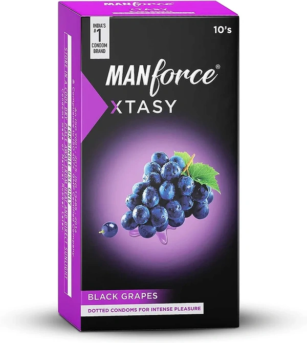 Manforce Xtasy Black Grapes Flavoured Condoms for Men| Dotted and Double Contoured for Intense Pleasure| India’s No. 1* Condom Brand| Lubricated Latex Condoms| Pack of 2