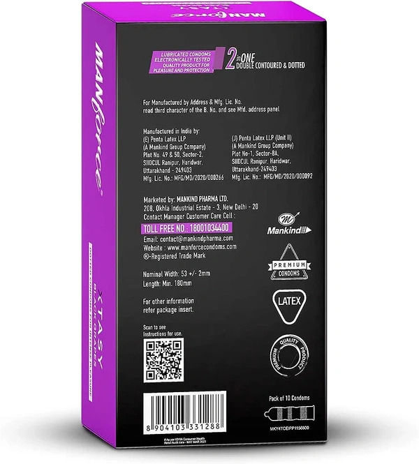 Manforce Xtasy Black Grapes Flavoured Condoms for Men| Dotted and Double Contoured for Intense Pleasure| India’s No. 1* Condom Brand| Lubricated Latex Condoms| Pack of 2