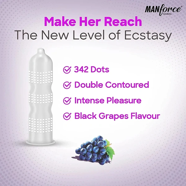 Manforce Xtasy Black Grapes Flavoured Condoms for Men| Dotted and Double Contoured for Intense Pleasure| India’s No. 1* Condom Brand| Lubricated Latex Condoms| Pack of 2