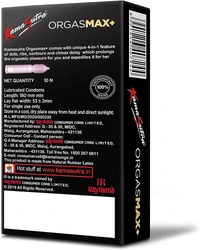 KamaSutra Orgasmax+ Condoms for Men & Women, Dotted and Ribbed for Her Pleasure, Delay Lubricant & Contoured for His Pleasure, Clear, 10 Count