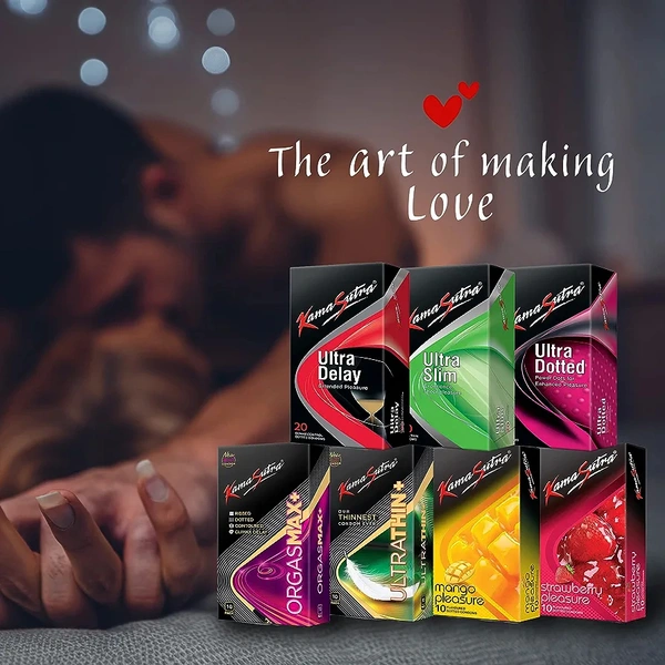 KamaSutra Orgasmax+ Condoms for Men & Women, Dotted and Ribbed for Her Pleasure, Delay Lubricant & Contoured for His Pleasure, Clear, 10 Count