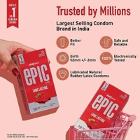 Epic Long Lasting Premium Condoms for Lovemaking| Raspberry Flavour | From India’s No. 1* Condom Brand| Vegan| No Harsh Chemicals| Lubricated Latex Condoms| Pack of 10