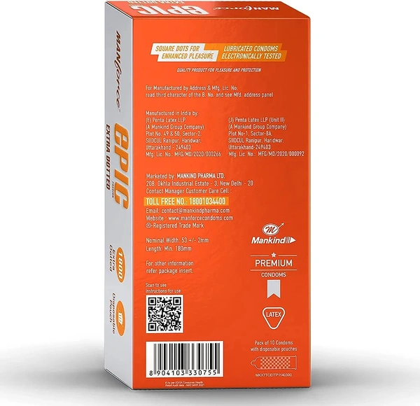 Epic Extra Dotted Premium Condoms For Lovemaking| Fruit Punch Flavour | From India’s No. 1* Condom Brand| Vegan| No Harsh Chemicals| Lubricated Latex Condoms| Pack of 10