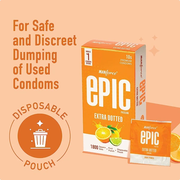 Epic Extra Dotted Premium Condoms For Lovemaking| Fruit Punch Flavour | From India’s No. 1* Condom Brand| Vegan| No Harsh Chemicals| Lubricated Latex Condoms| Pack of 10