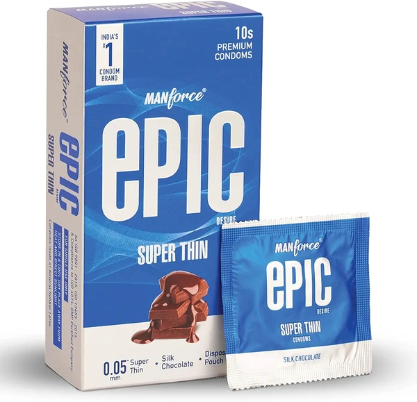 Epic Super Thin Premium Condoms for Lovemaking| Silk Chocolate Flavour| From India’s No. 1* Condom Brand| Vegan| No Harsh Chemicals| Lubricated Latex Condoms| Pack of 10
