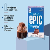 Epic Super Thin Premium Condoms for Lovemaking| Silk Chocolate Flavour| From India’s No. 1* Condom Brand| Vegan| No Harsh Chemicals| Lubricated Latex Condoms| Pack of 10