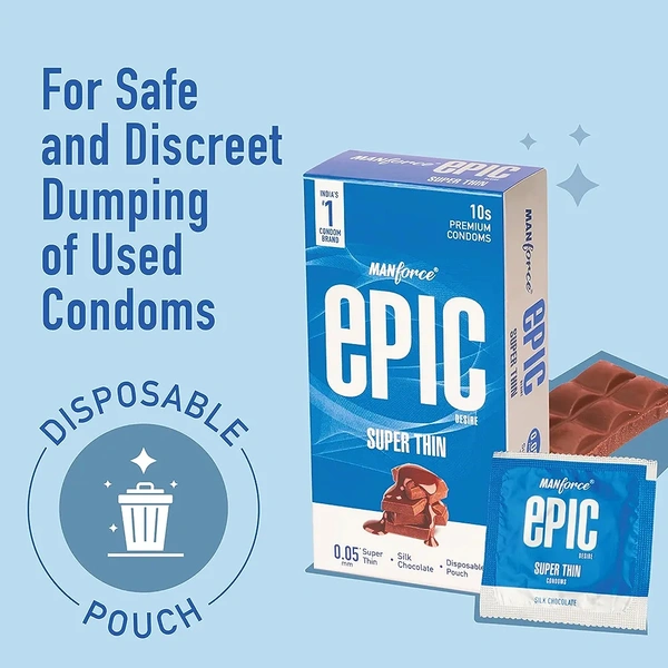 Epic Super Thin Premium Condoms for Lovemaking| Silk Chocolate Flavour| From India’s No. 1* Condom Brand| Vegan| No Harsh Chemicals| Lubricated Latex Condoms| Pack of 10