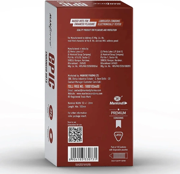 Epic Enhanced Dotted Premium Condoms For Lovemaking| Belgian Chocolate Flavour| From India’s No. 1* Condom Brand| Vegan| No Harsh Chemicals| Lubricated Latex Condoms| Pack of 10