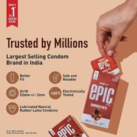 Epic Enhanced Dotted Premium Condoms For Lovemaking| Belgian Chocolate Flavour| From India’s No. 1* Condom Brand| Vegan| No Harsh Chemicals| Lubricated Latex Condoms| Pack of 10