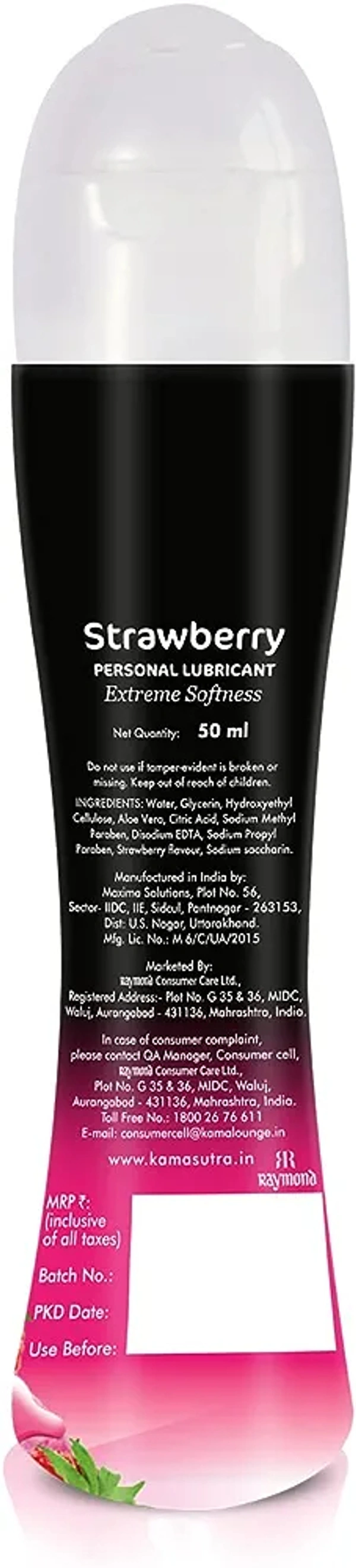 KAMA SUTRA Lube Strawberry Personal Lubricant for Men & Women - 50 ml | Water based lube | Compatible with condoms | Easy to wash off | Convenient for use