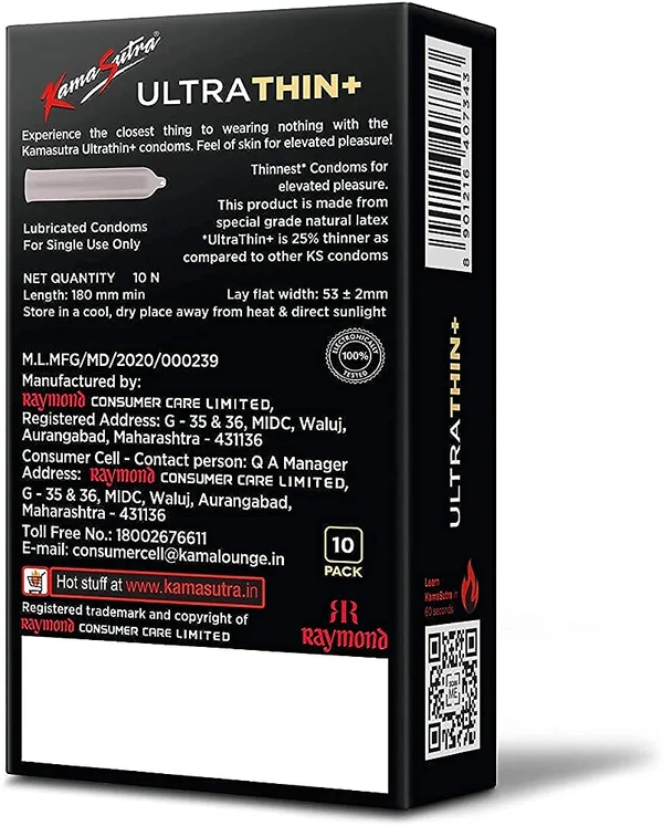 KamaSutra UltraThin+ Condoms for Men for Closest Feel for Couple, Clear, 10 Count