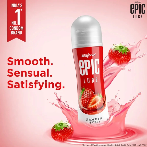 Epic Lube, Strawberry Flavoured Lubrication Gel for Men & Women, Water-Based Gel, Skin-Friendly, Safe to Use with Condoms, 60ml