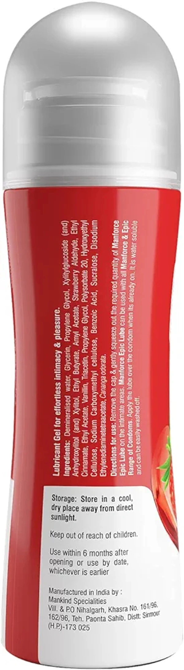 Epic Lube, Strawberry Flavoured Lubrication Gel for Men & Women, Water-Based Gel, Skin-Friendly, Safe to Use with Condoms, 60ml