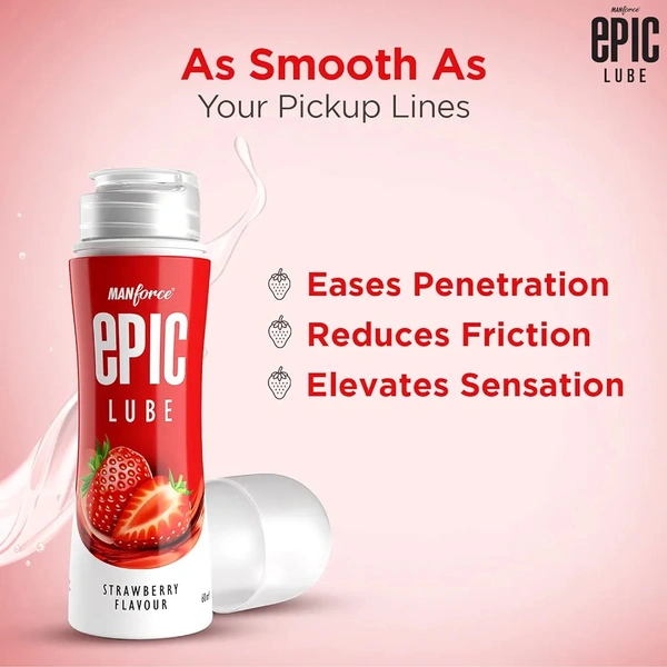 Epic Lube, Strawberry Flavoured Lubrication Gel for Men & Women, Water-Based Gel, Skin-Friendly, Safe to Use with Condoms, 60ml
