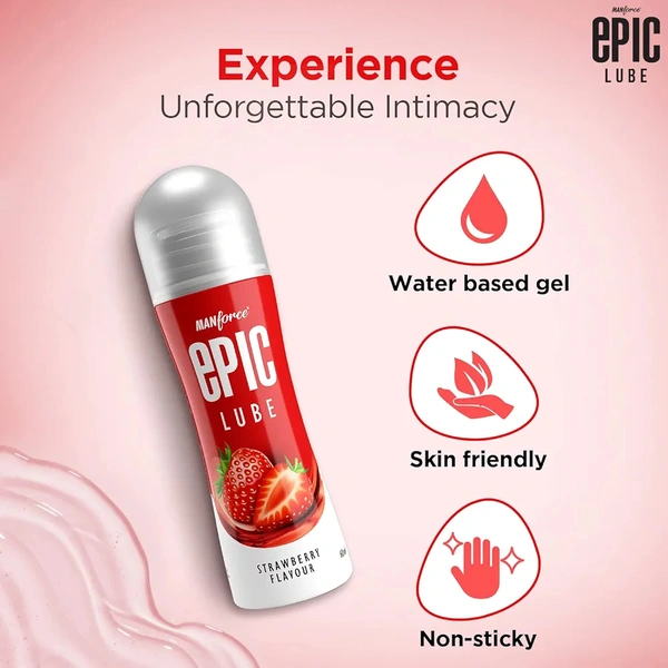 Epic Lube, Strawberry Flavoured Lubrication Gel for Men & Women, Water-Based Gel, Skin-Friendly, Safe to Use with Condoms, 60ml
