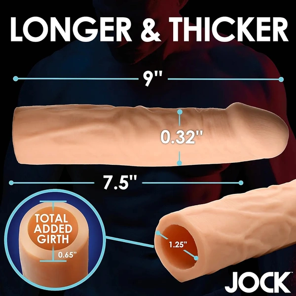 Extra Long 1.5" Penis Extension Sleeve for Men & Couples. Gain Size in Seconds! Realistic Feel with Textured Sheath, Smooth and Snug Wear, Custom Length. Body-Safe TPE. 1 Piece, Light